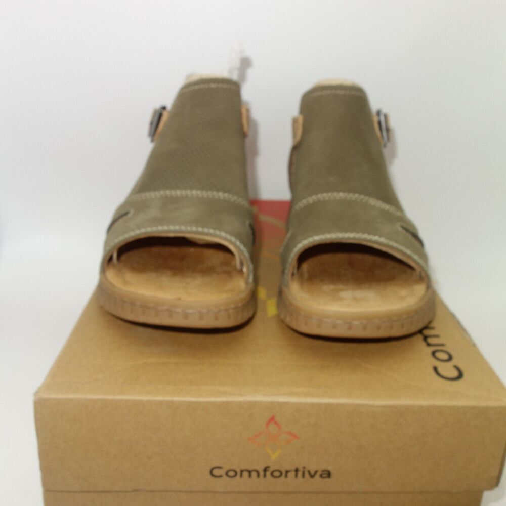 NEW COMFORTIVA Cerstin Leather Sandal Shoes Olive Green Women's Size 6 Wide - Picture 3 of 9